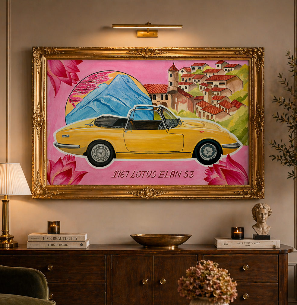 Fairytale Roadtrip — framed art print in living room setting, Altar Ergo