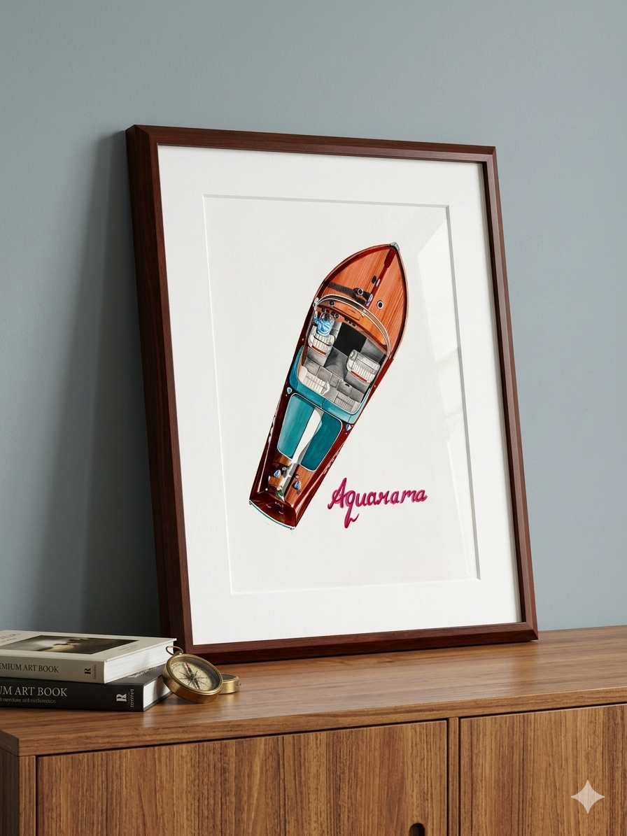 Riva Aquarama in Watercolour — original watercolour art print by Altar Ergo