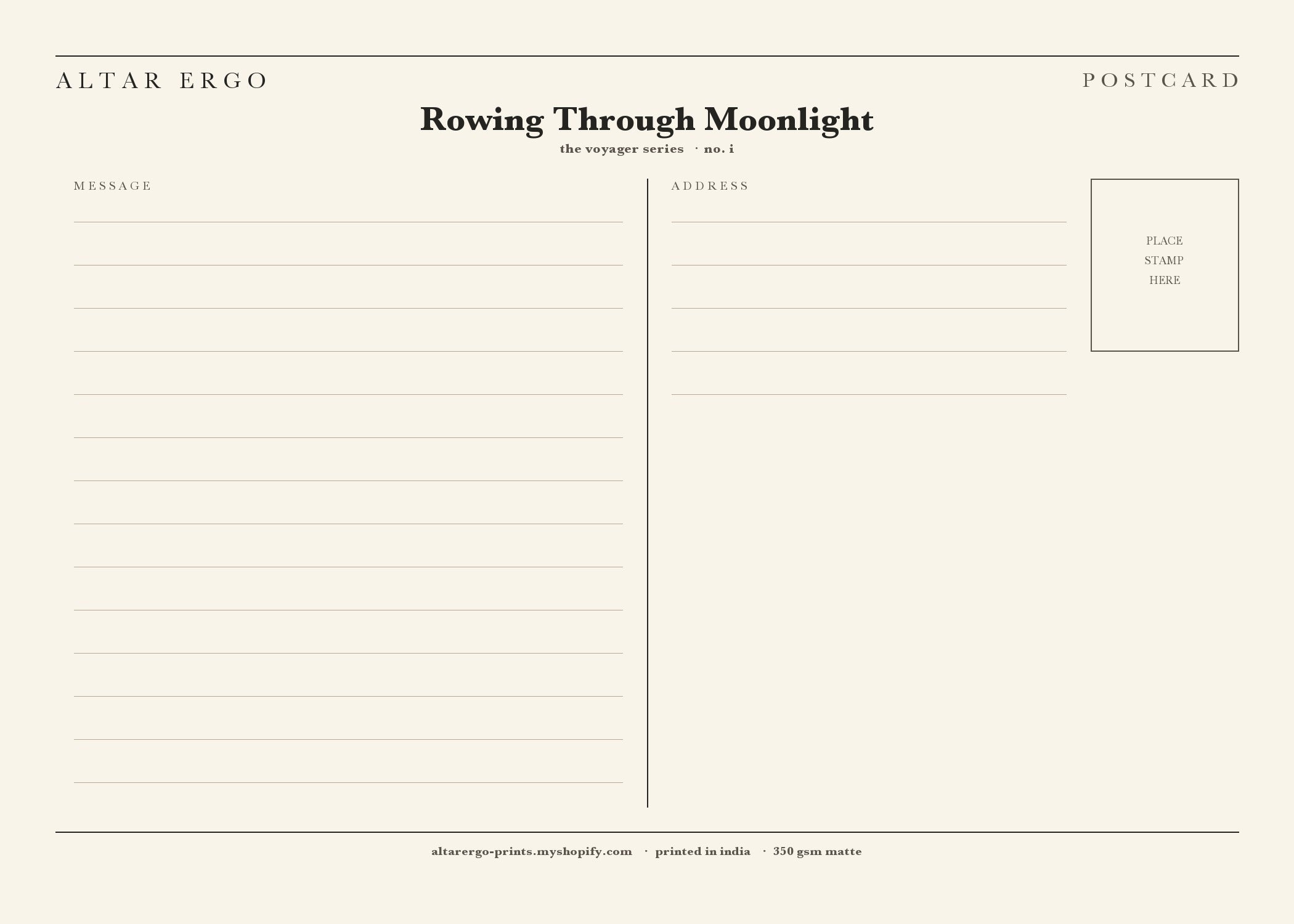 Rowing Through Moonlight — postcard back