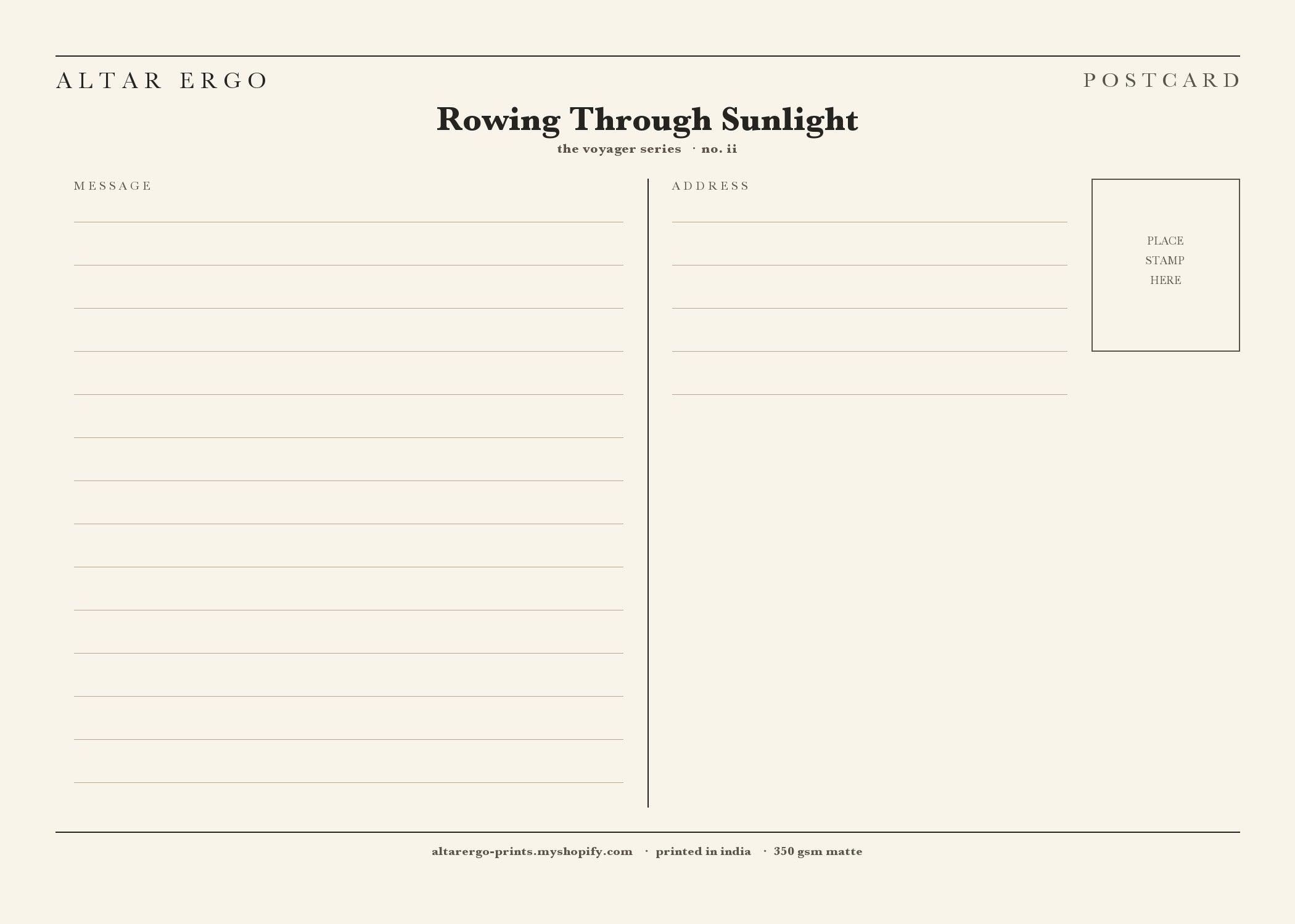 Rowing Through Sunlight — postcard back