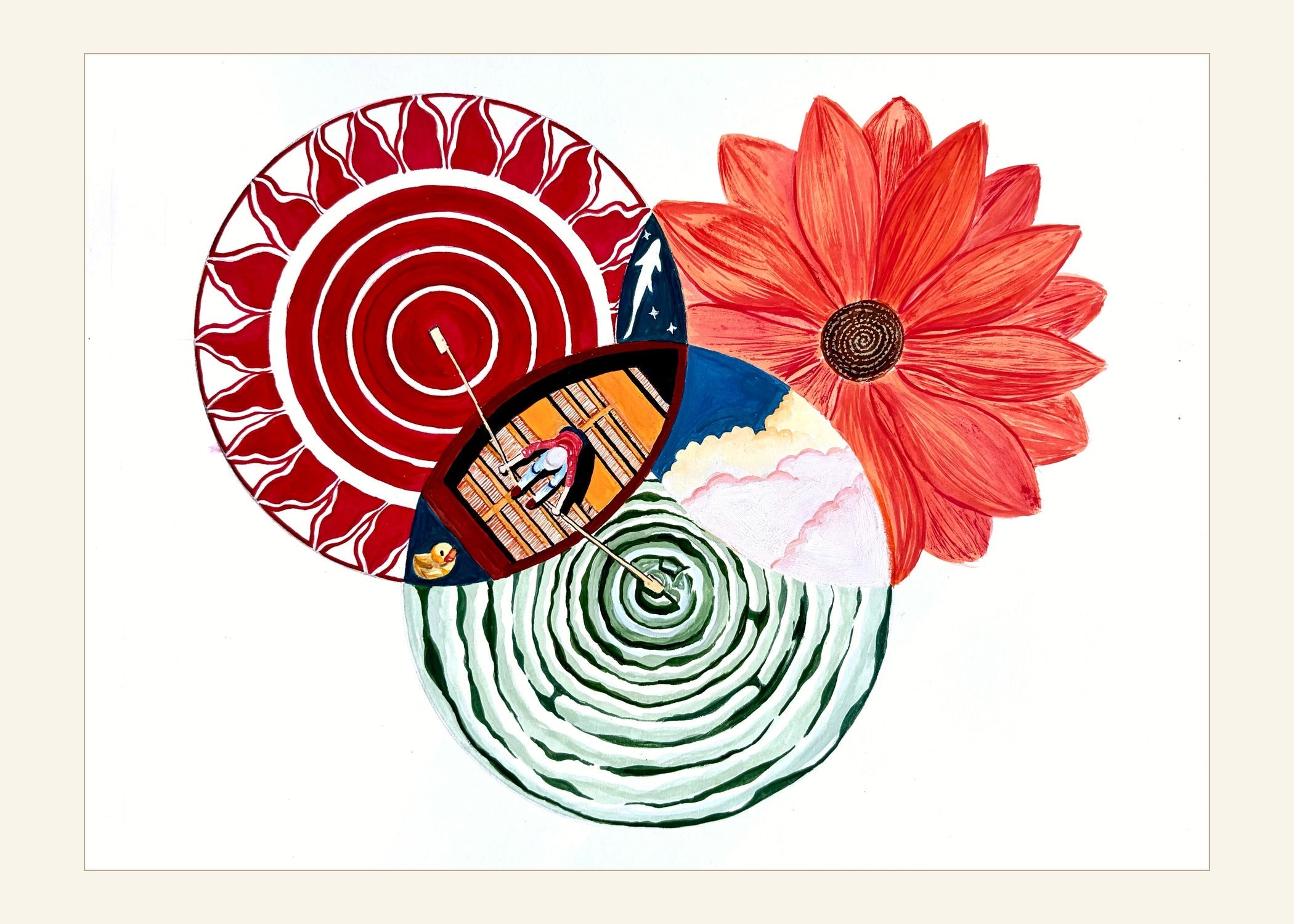 Rowing Through Sunlight — original art postcard, Voyager series by Altar Ergo